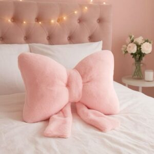 หมอนโบว์ผ้าขนนุ่ม สีชมพู